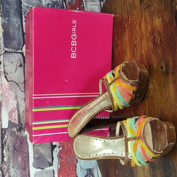 BCBGirls "Elliot" Multi Color Strappy Snakeskin Stiletto Slides - Picture 13 of 14